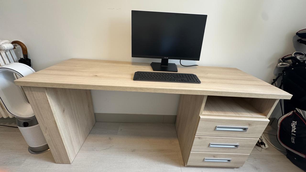Escritorio de madera efecto roble claro con cajones
