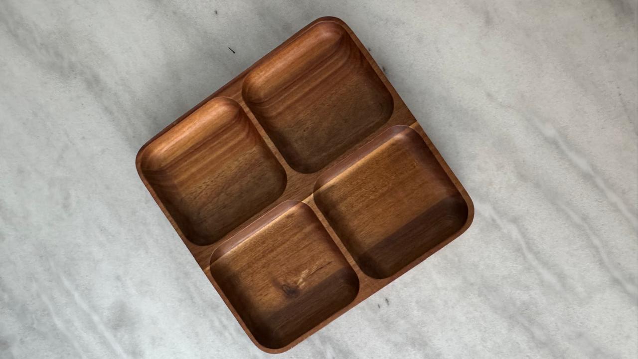 Bandeja de madera para picoteo con 4 compartimentos